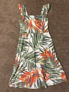 Studio One Floral Tropical Dress in Green, Orange & Cream